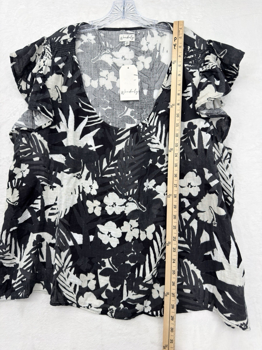 4X Womens Plus Size Tops Black Floral Flutter Sleeve Cotton New