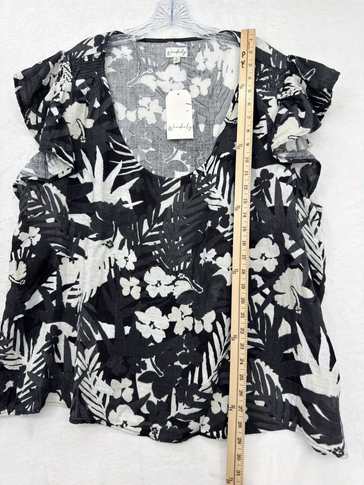 4X Womens Plus Size Tops Black Floral Flutter Sleeve Cotton New