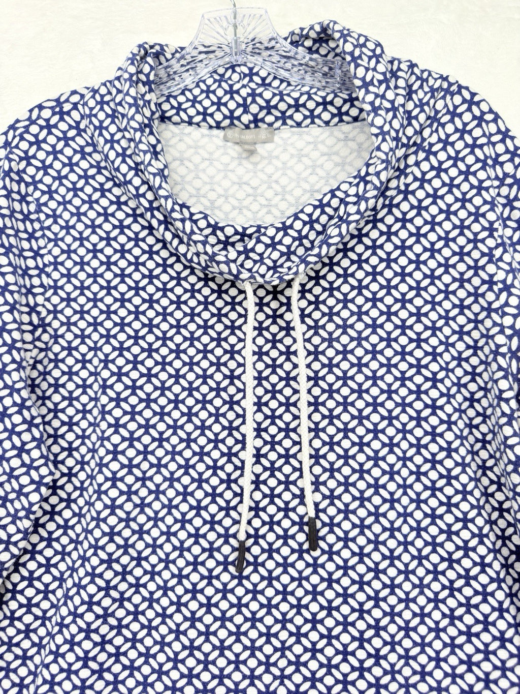 T By Talbots Top 1X Blue Print Pullover Cowl Neck Sweatshirt Womens
