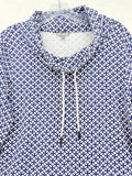 T By Talbots Top 1X Blue Print Pullover Cowl Neck Sweatshirt Womens