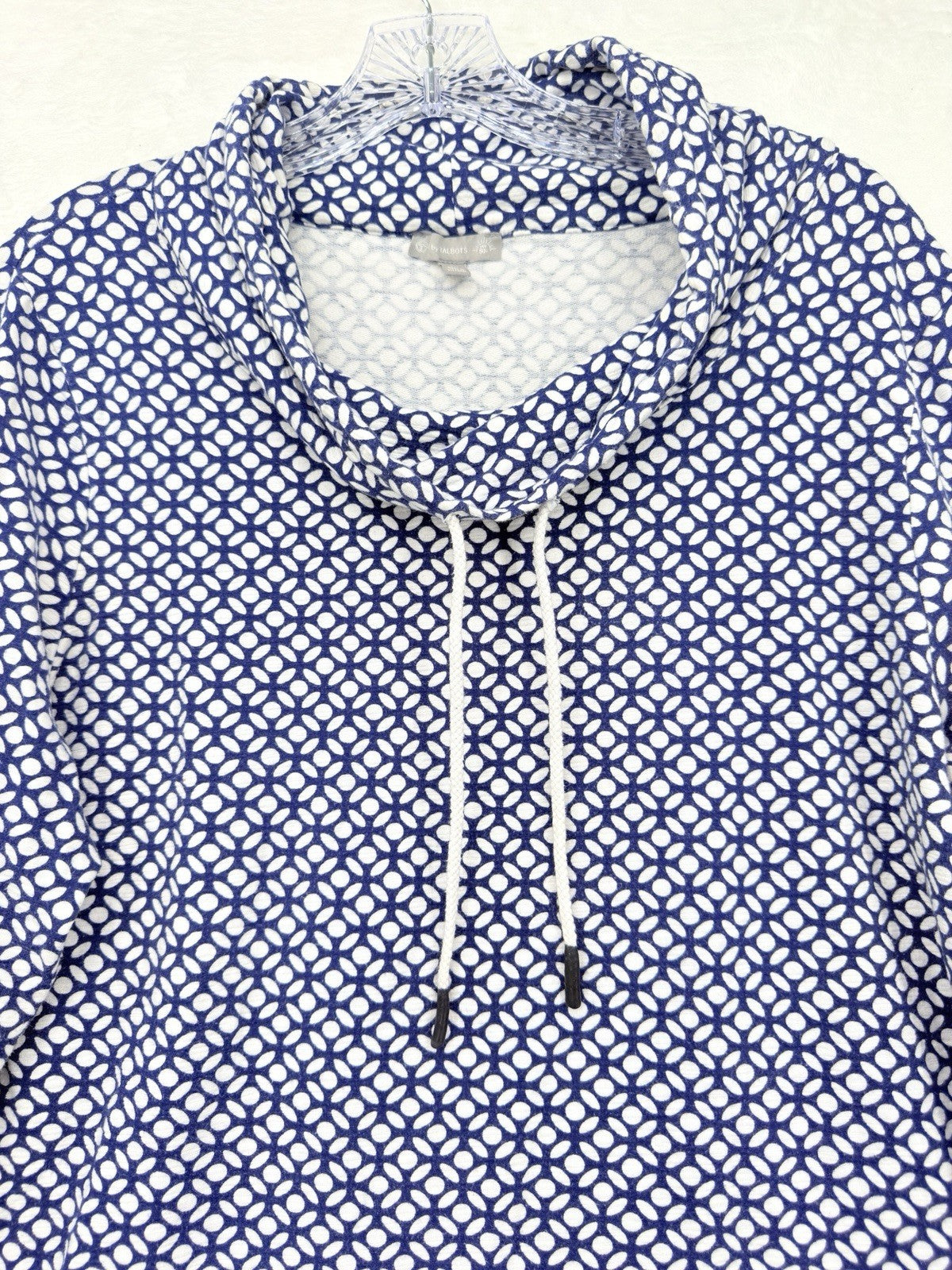 T By Talbots Top 1X Blue Print Pullover Cowl Neck Sweatshirt Womens