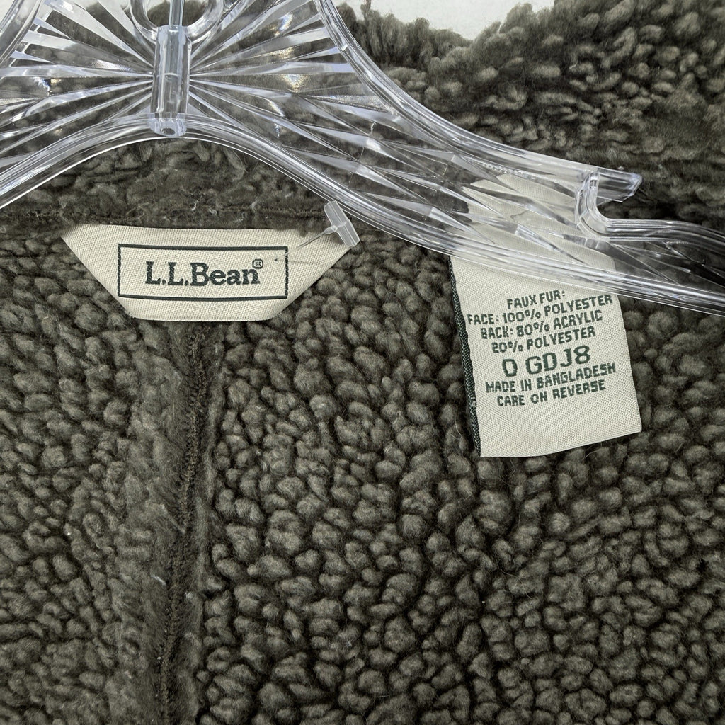 LL Bean Faux Shearling Long Duffle Jacket Coat Hooded Toggle Brown Womens XSP