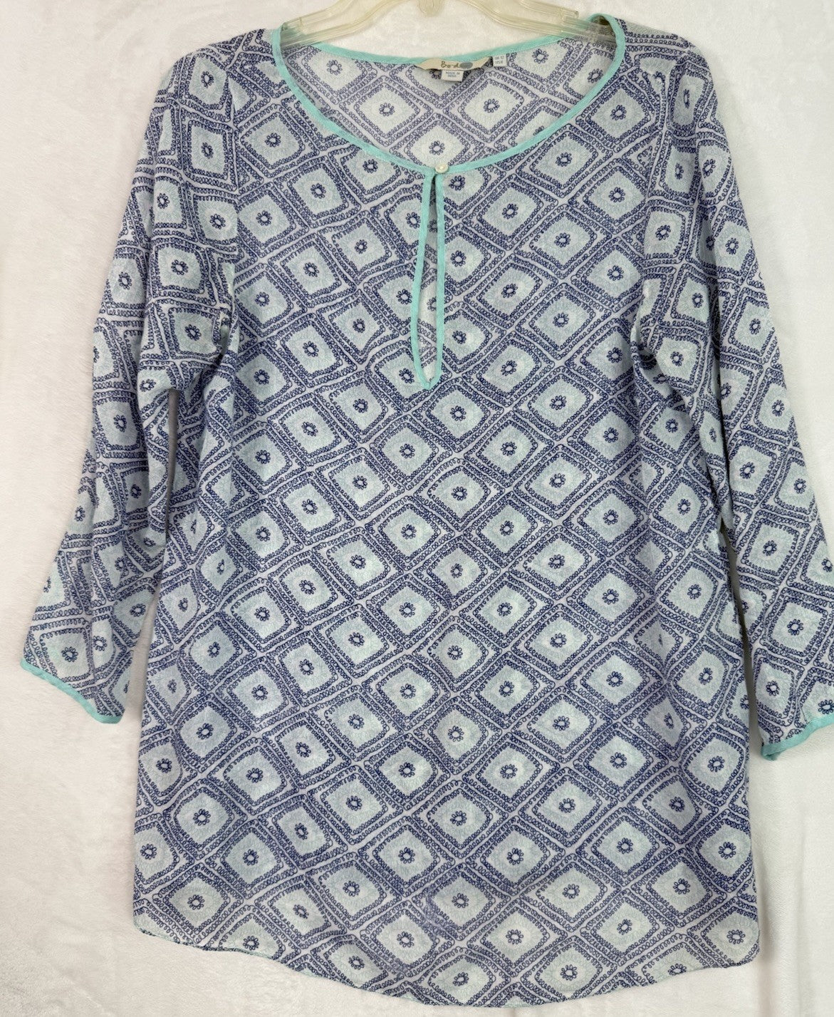 Boden Tops Women 10 Tunic Blue Lightweight Top Blouse 100% Cotton