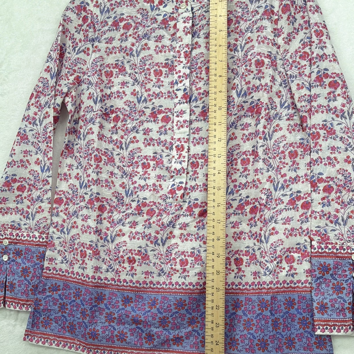 J Crew Top XXS Iris Block Print Popover Tunic Long Sleeve Floral Print Cotton