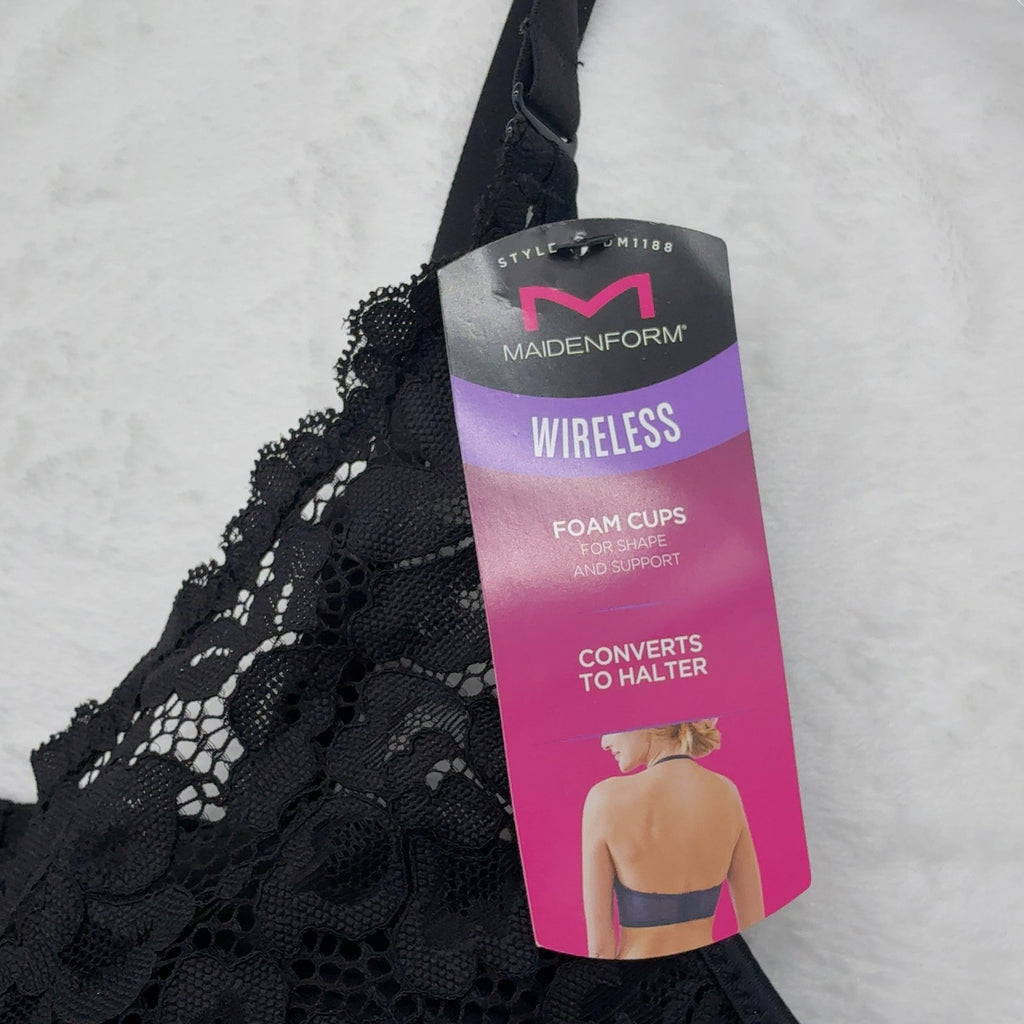 Maidenform Wireless Bra 38C Womens Black Lace Convertible Halter M1188 New NWT