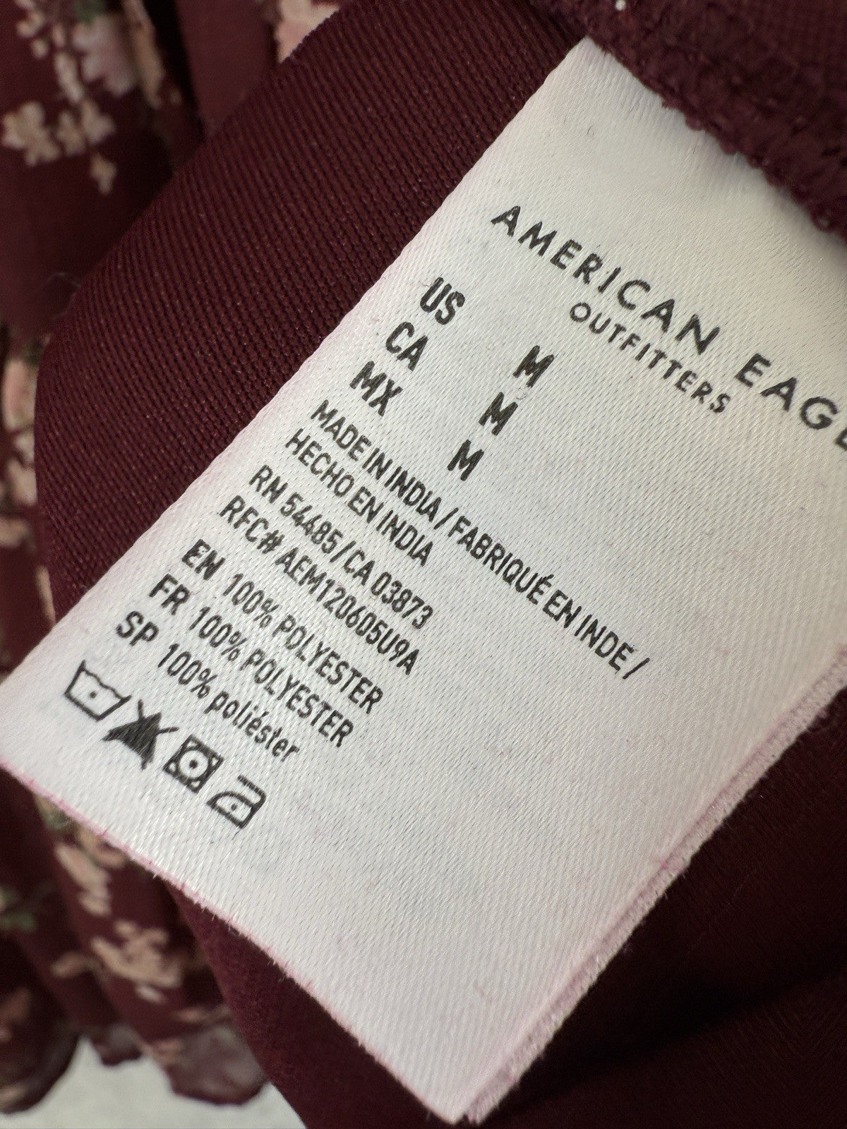 American Eagle Dress Medium Burgundy Floral Short Boho Long Sleeve Women