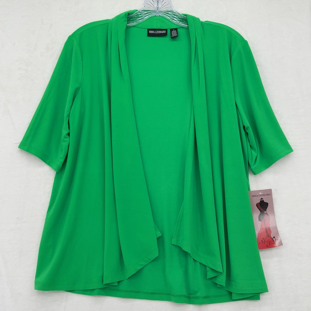 Nina Leonard Miracle Matte Jersey Cardigan Small Womens Green Short Sleeve New