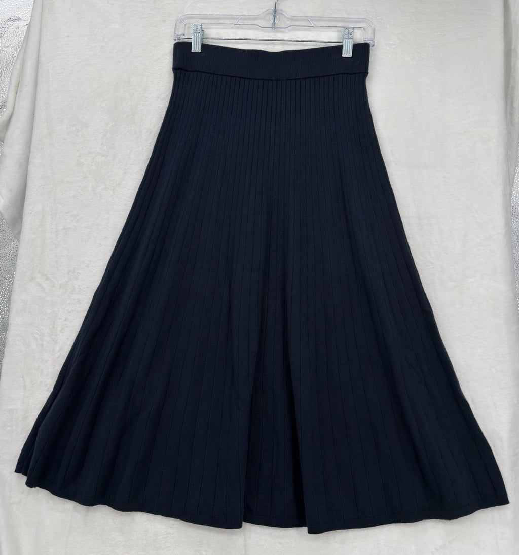 Banana Republic Sweater Knit Midi Skirt XS Navy Blue Ribbed A Line Womens