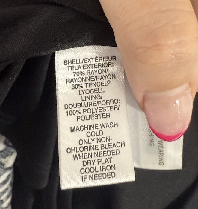 Ann Taylor Loft Dress Large Sleeveless Black Brown Print Knit Rayon Lyocell