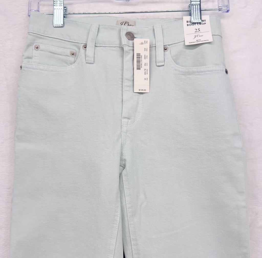 J Crew Billie Demi Boot Crop Jeans 25 Light Green Denim Womens New NWT
