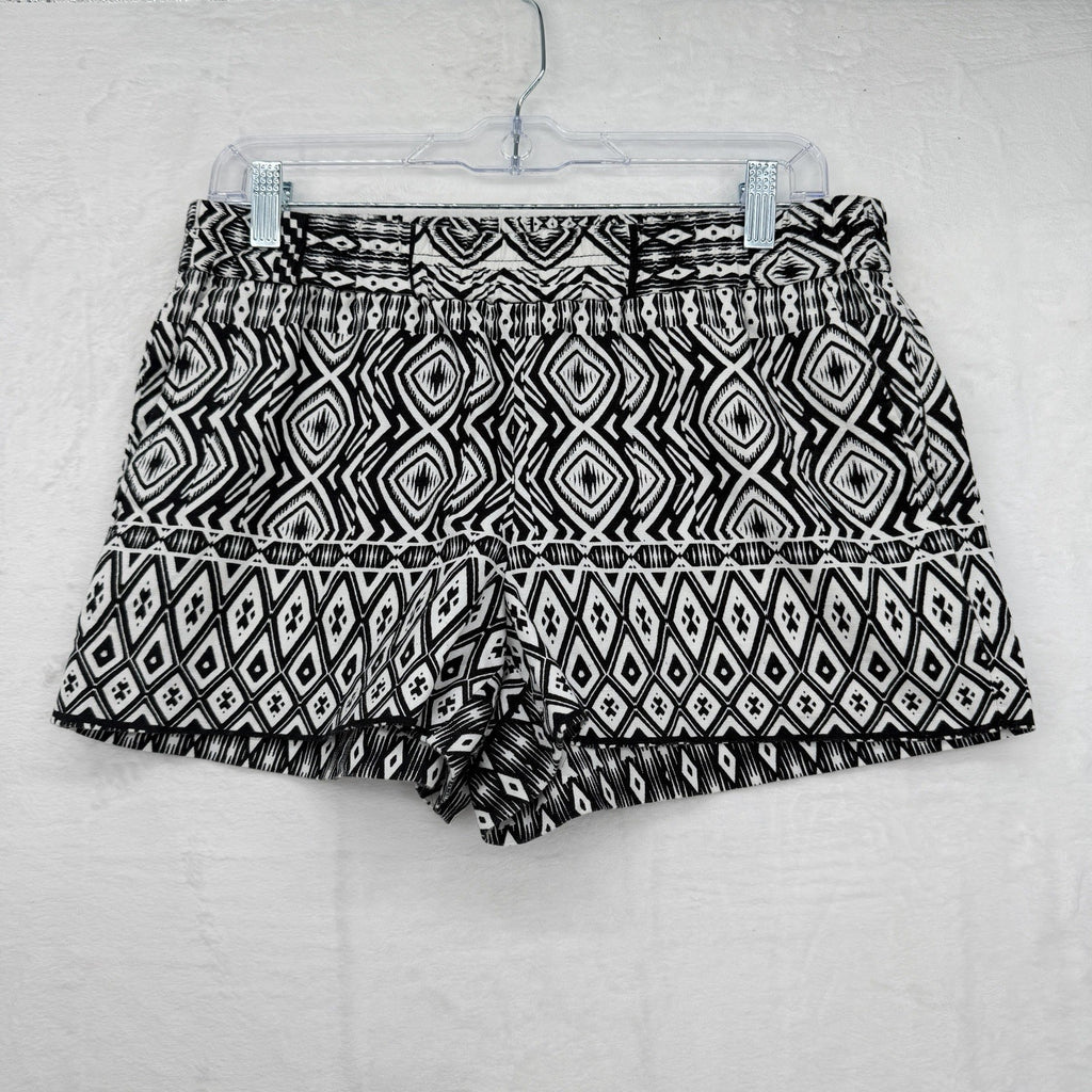 J Crew Linen Blend Shorts 6 Womens Black White Print Pull On 3” Mid Rise