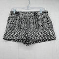 J Crew Linen Blend Shorts 6 Womens Black White Print Pull On 3” Mid Rise