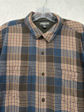 Toad And Co Mens Flannel Shirt Large Brown Blue Plaid Button Up *FlawRead