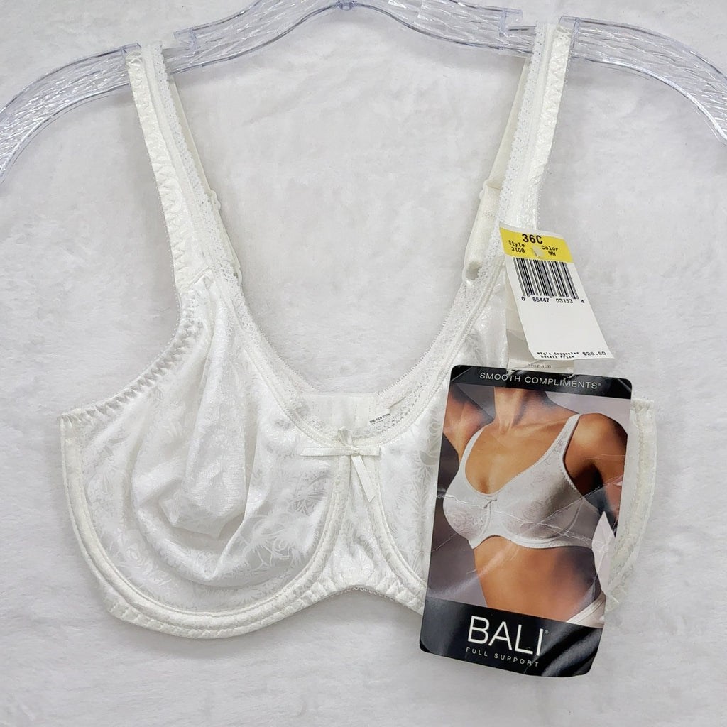 Bali Bra 36C Smooth Compliments Underwire Womens White Full Support 3100 New NWT