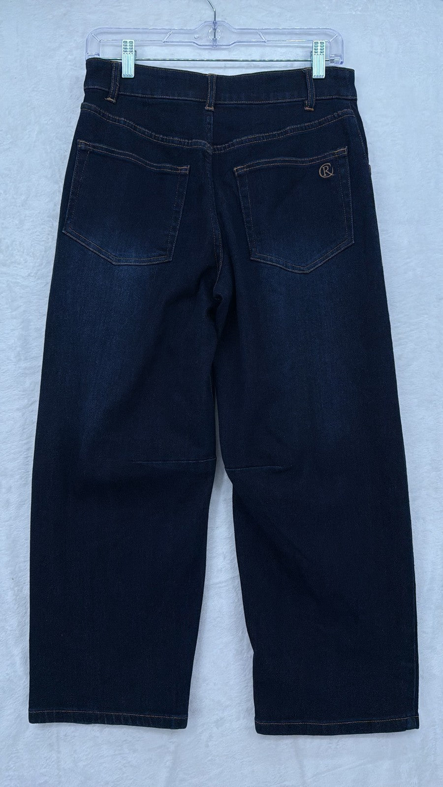Carla Rockmore Collection Barrel Leg Jeans 4 Petite 4P Dark Blue Denim