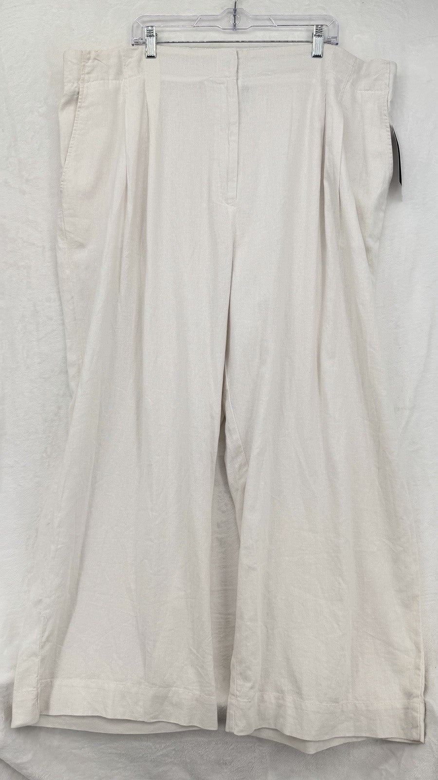 Rafaella Wide Leg Linen Blend Pants 24W White Plus Size Womens