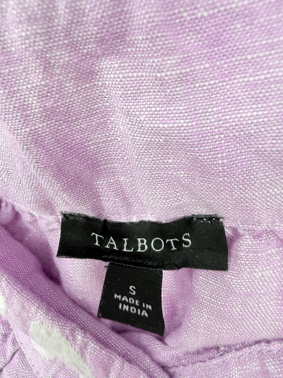 Talbots Top Small Linen Cotton Butterfly Embroidered Square Neck Purple Womens