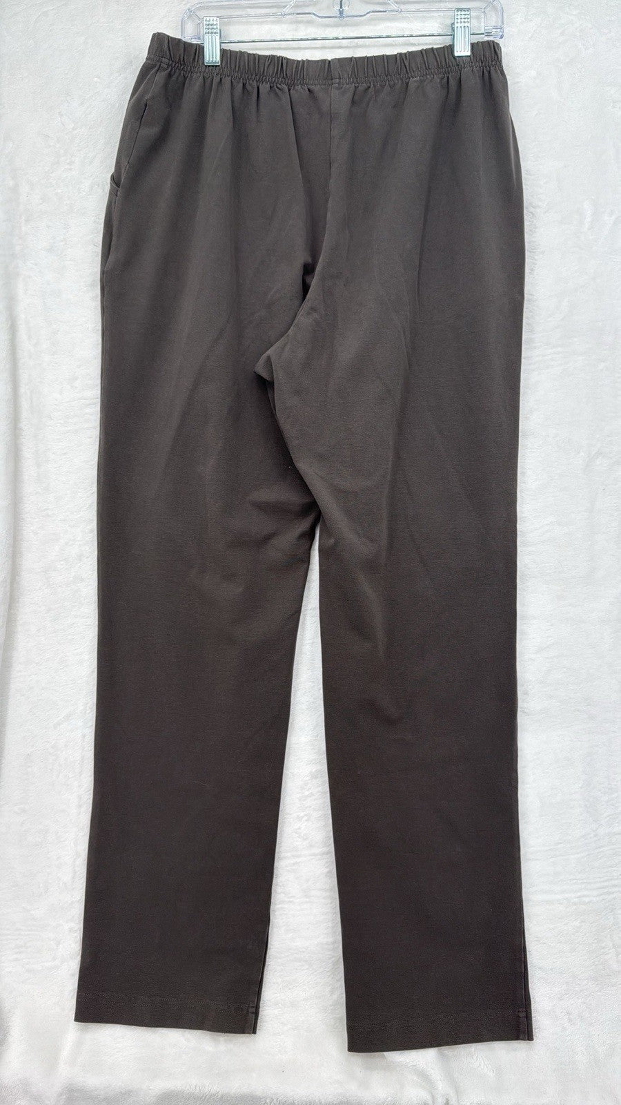 LL Bean Perfect Fit Pants Large Pull On Knit Womens Brown Gray Cotton Stretch