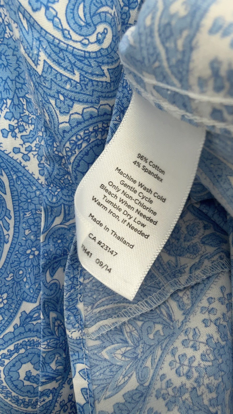 Talbots Top XL Sleeveless Button Up Blouse Womens Blue Paisley Wrinkle resistant