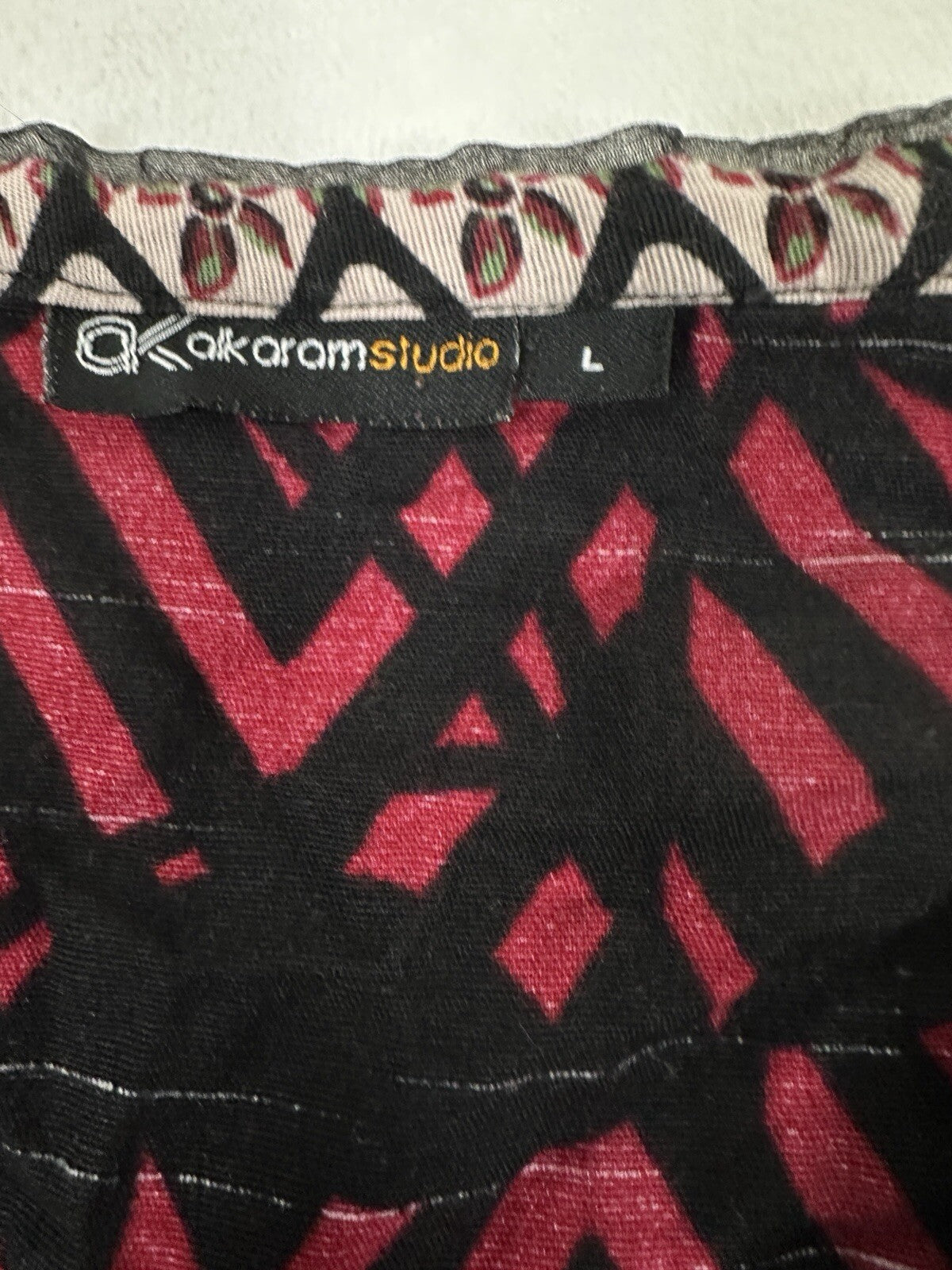 Alkaram Studio Tunic Top Large Fringe Boho Pakistani Womens Red Black