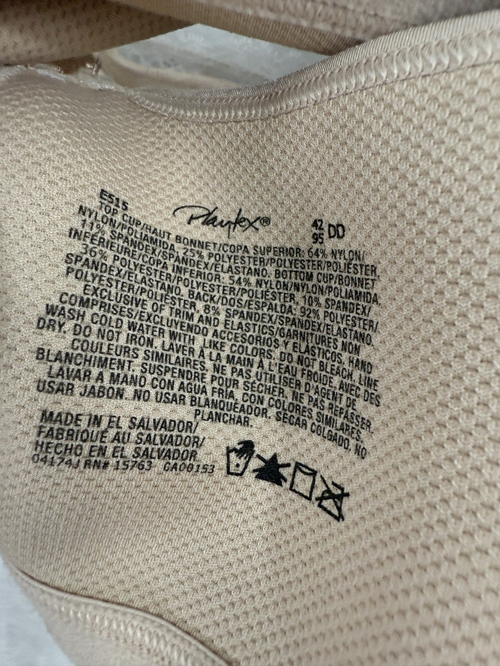 Playtex Bra 42DD E515 18 Hour Ultimate Shoulder Comfort Wireless Beige Womens