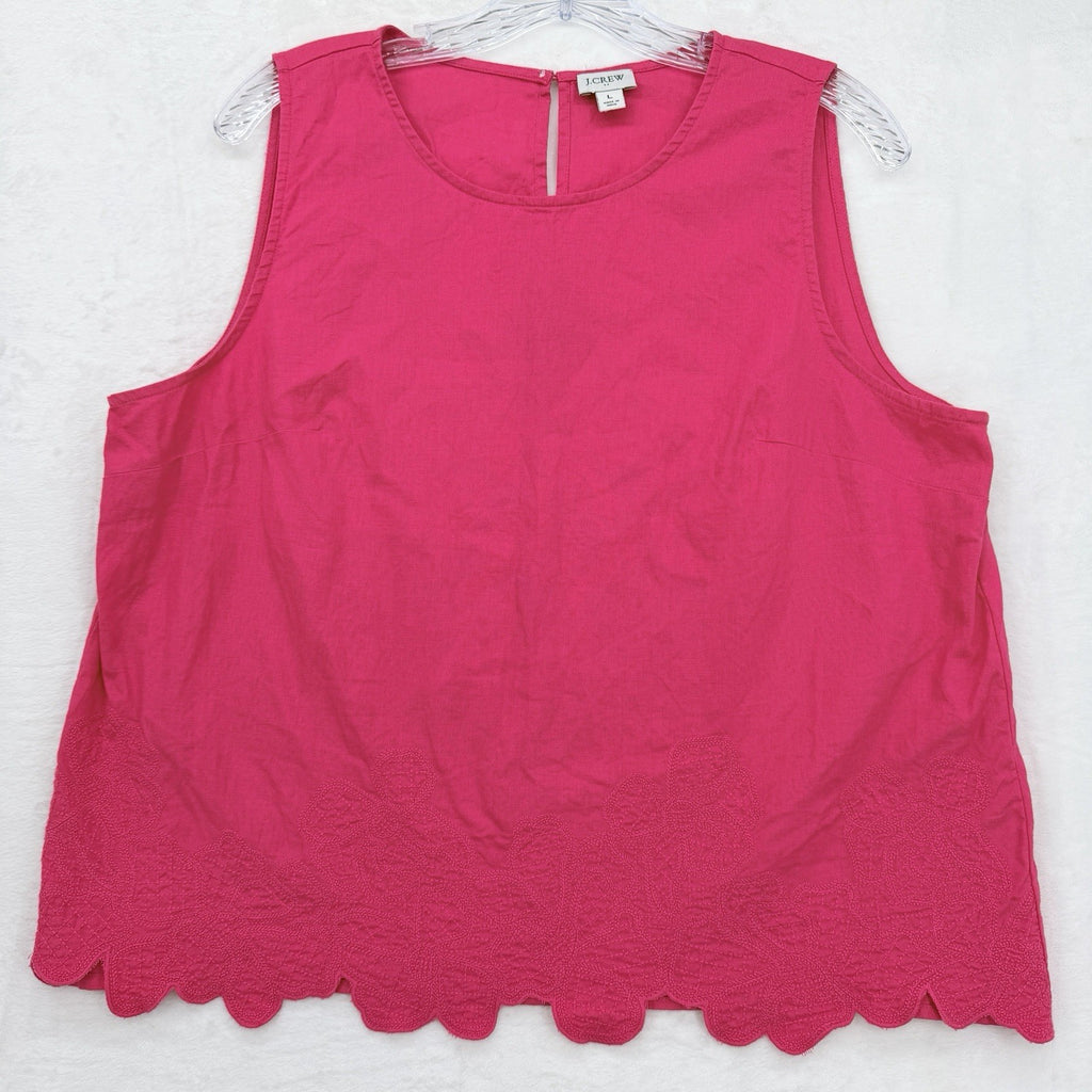 J Crew Linen Cotton Top Women Large Pink Sleeveless Embroidered