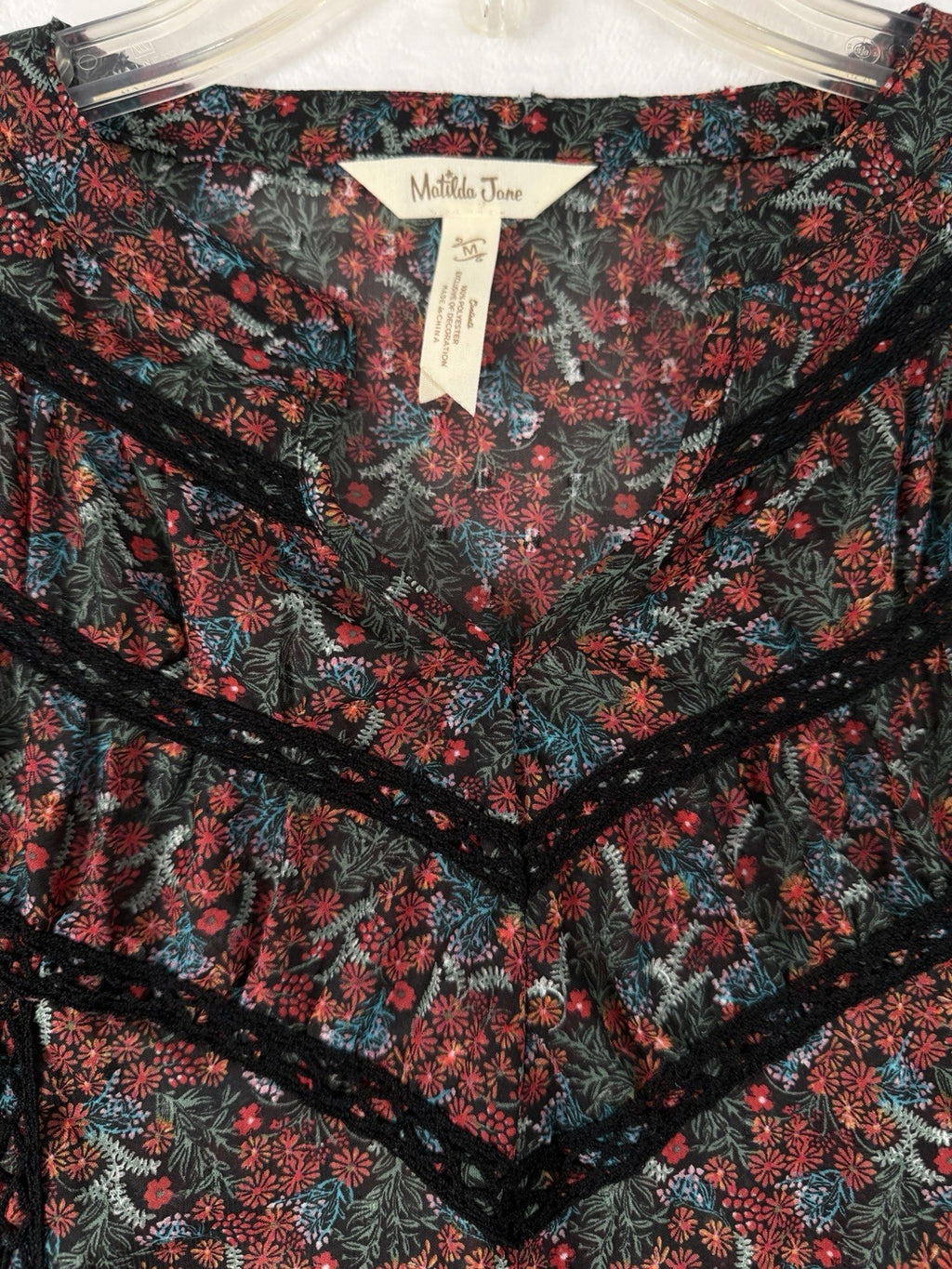 Matilda Jane Top Medium Carol Boho Long Sleeve Floral Sheer Peasant Blouse Women