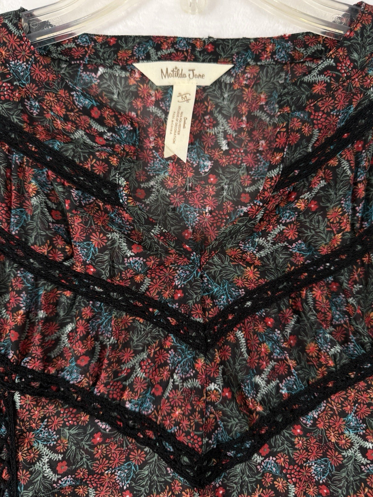 Matilda Jane Top Medium Carol Boho Long Sleeve Floral Sheer Peasant Blouse Women