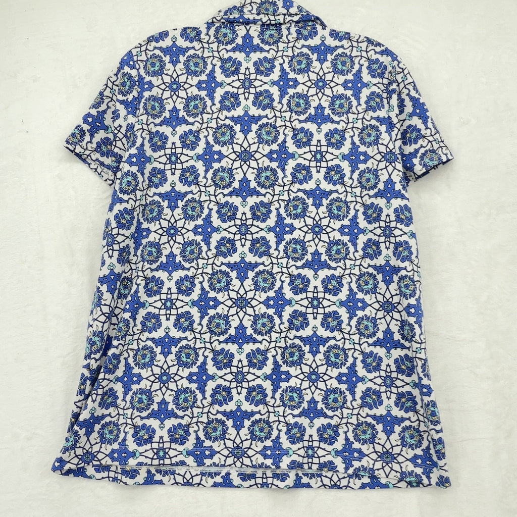 Chicos Weekends Polo Shirt 2 Womens Large Top Short Sleeve Blue Print