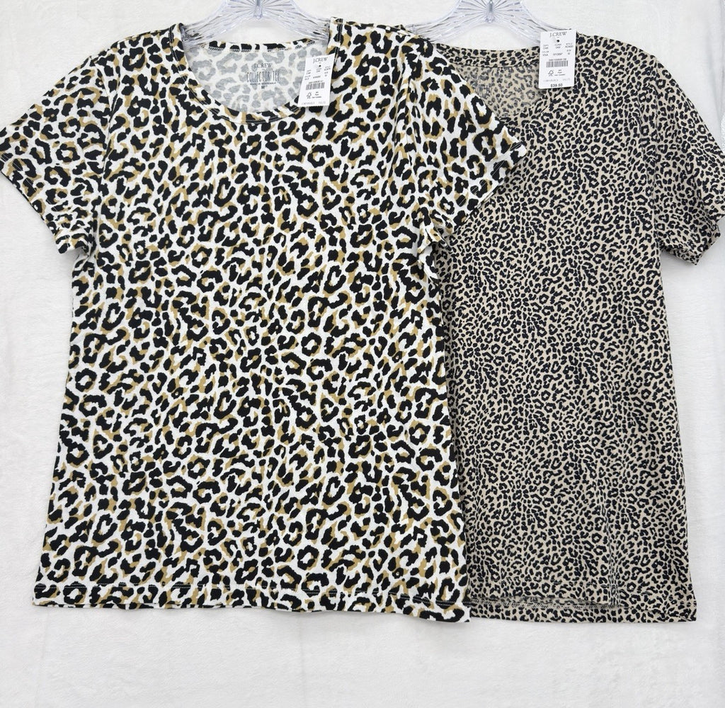 J Crew Top Women Medium Collector Tee Lot Cheetah Leopard Print Short Sleeve New