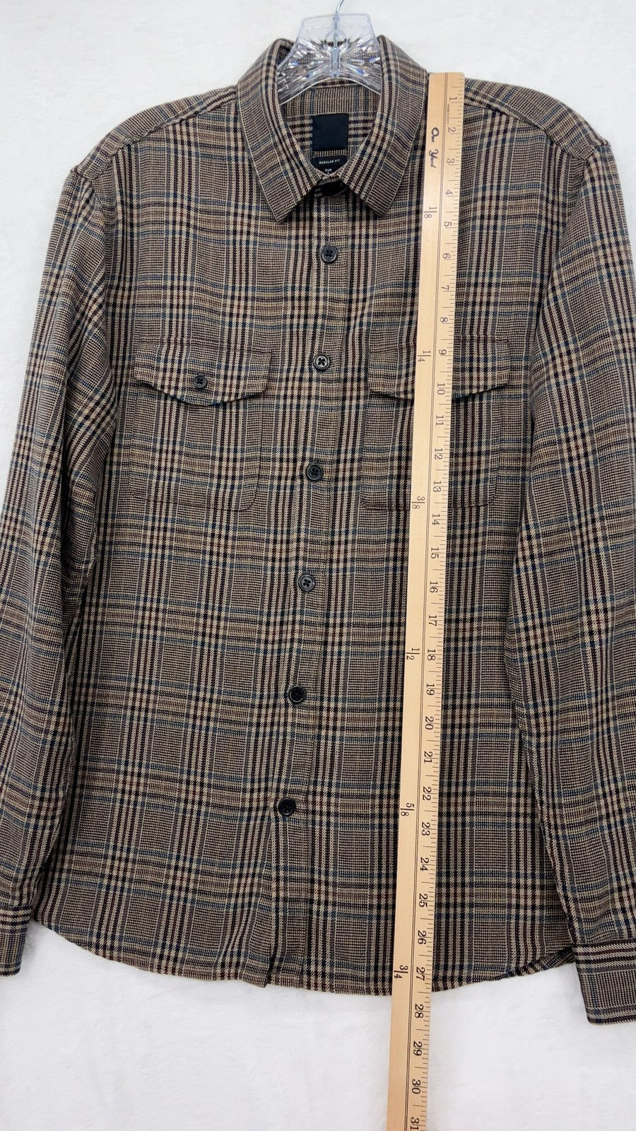 H&M Flannel Shirt Small Mens Brown Plaid Long Sleeve Button Up