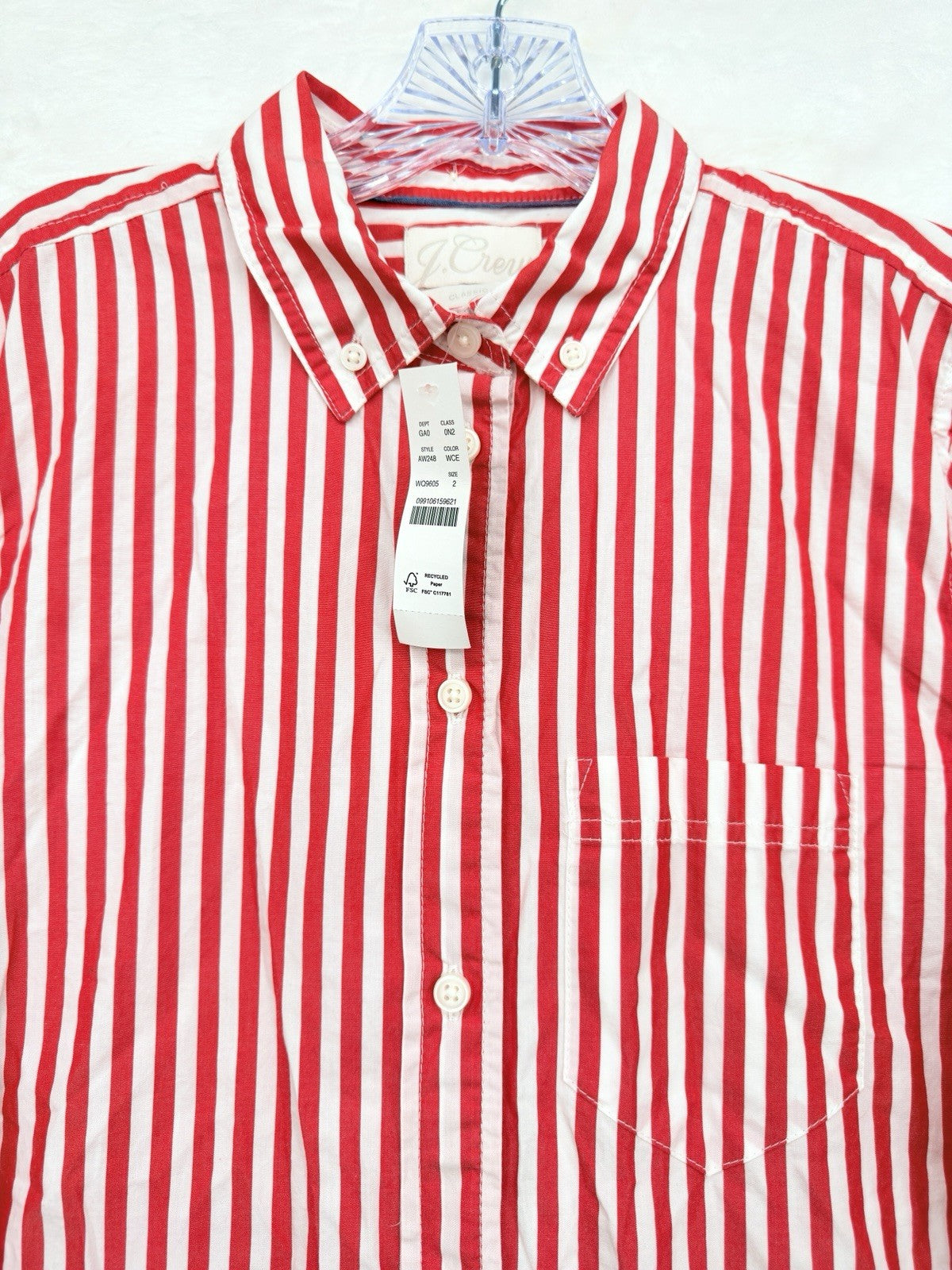 J Crew Womens Button Up Shirt 2 Red Striped Classic Fit Cotton Long Sleeve New