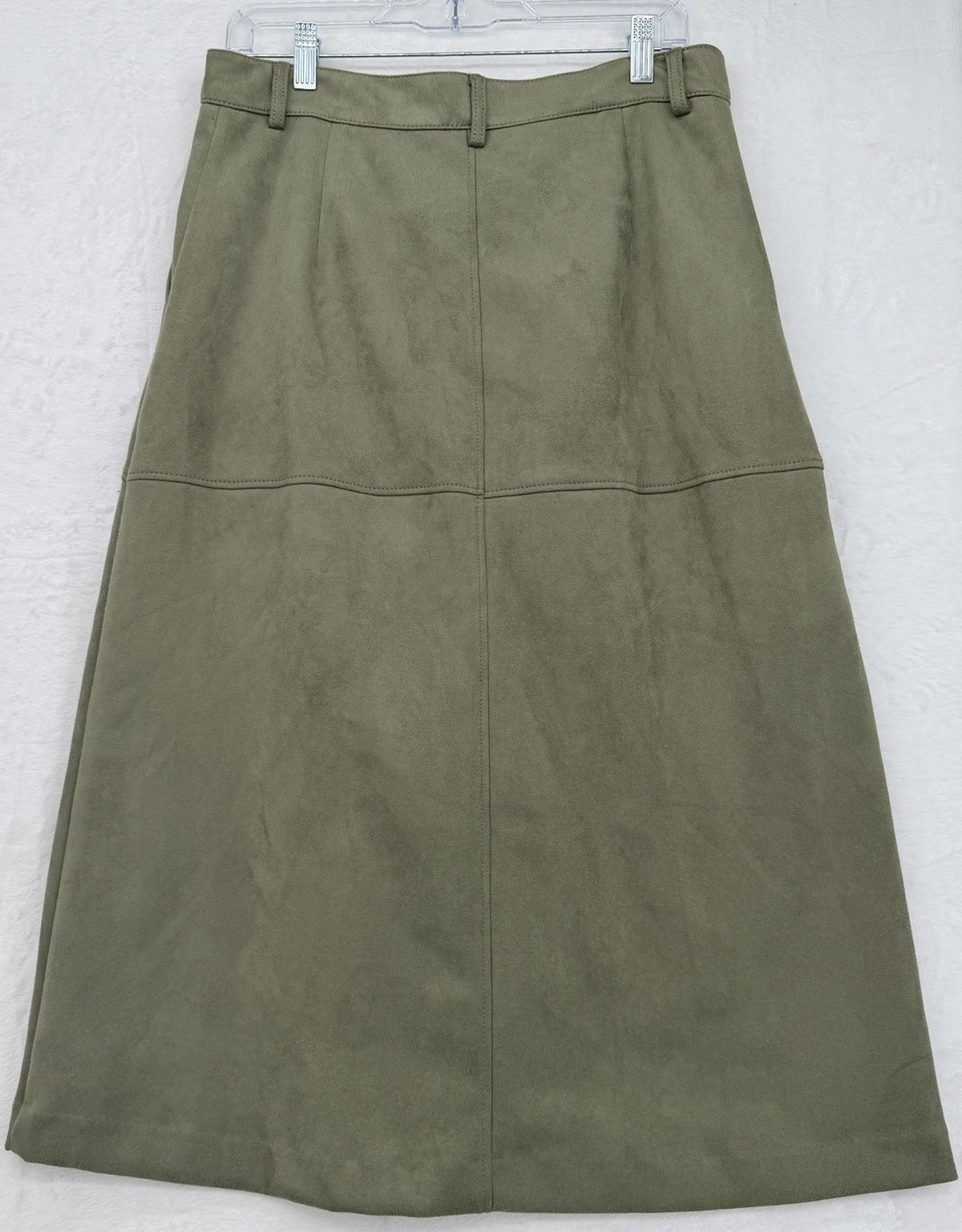 Loft Faux Suede Midi Skirt 10 Petite Olive Green Womens 10P A Line