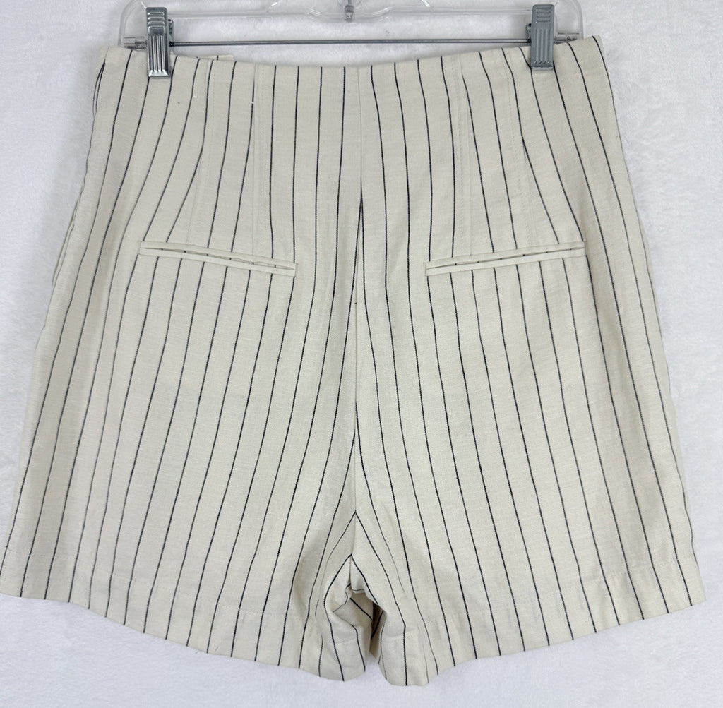 Ann Taylor Shorts 4 Linen Blend High Rise Ivory Gray Pinstripes Lined 4” Womens