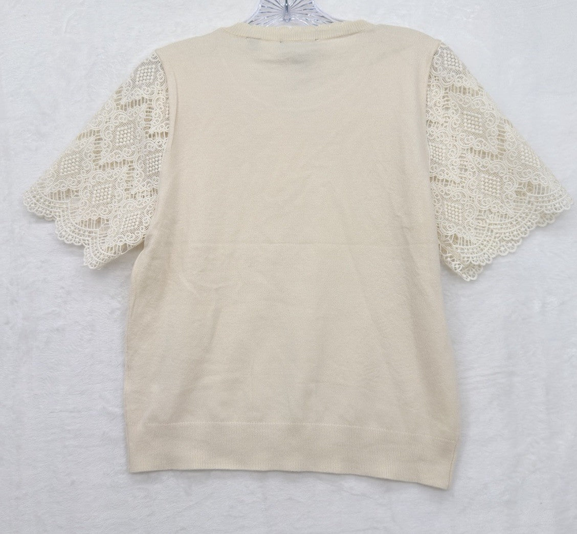 Ted Baker London Sweater Small Women Cream Lace Crochet Sleeve Knit Top $135 New