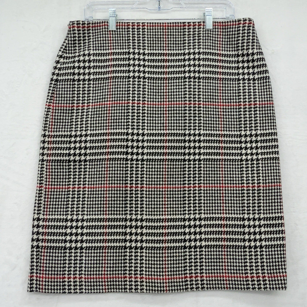 Talbots Skirt Size 12 Houndstooth Plaid Wool Blend Black Red Pencil A Line