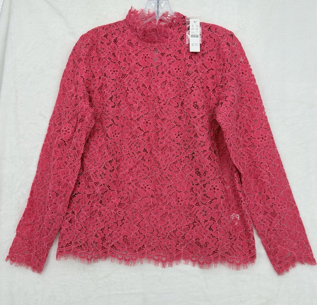 J Crew Womens Top 2 Pink Lace Long Sleeve Cami Set Mock Neck Scalloped New NWT