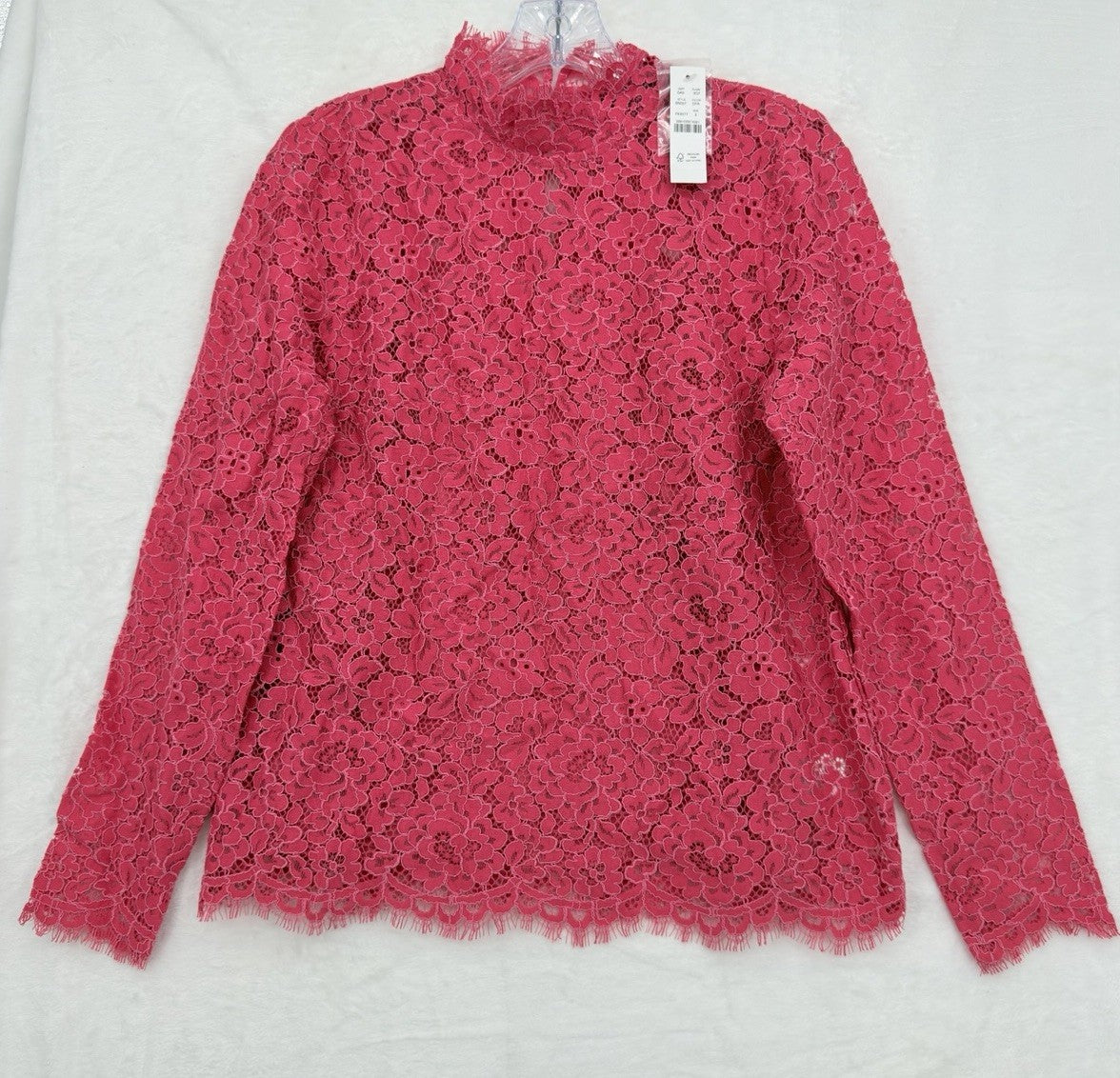 J Crew Womens Top 2 Pink Lace Long Sleeve Cami Set Mock Neck Scalloped New NWT