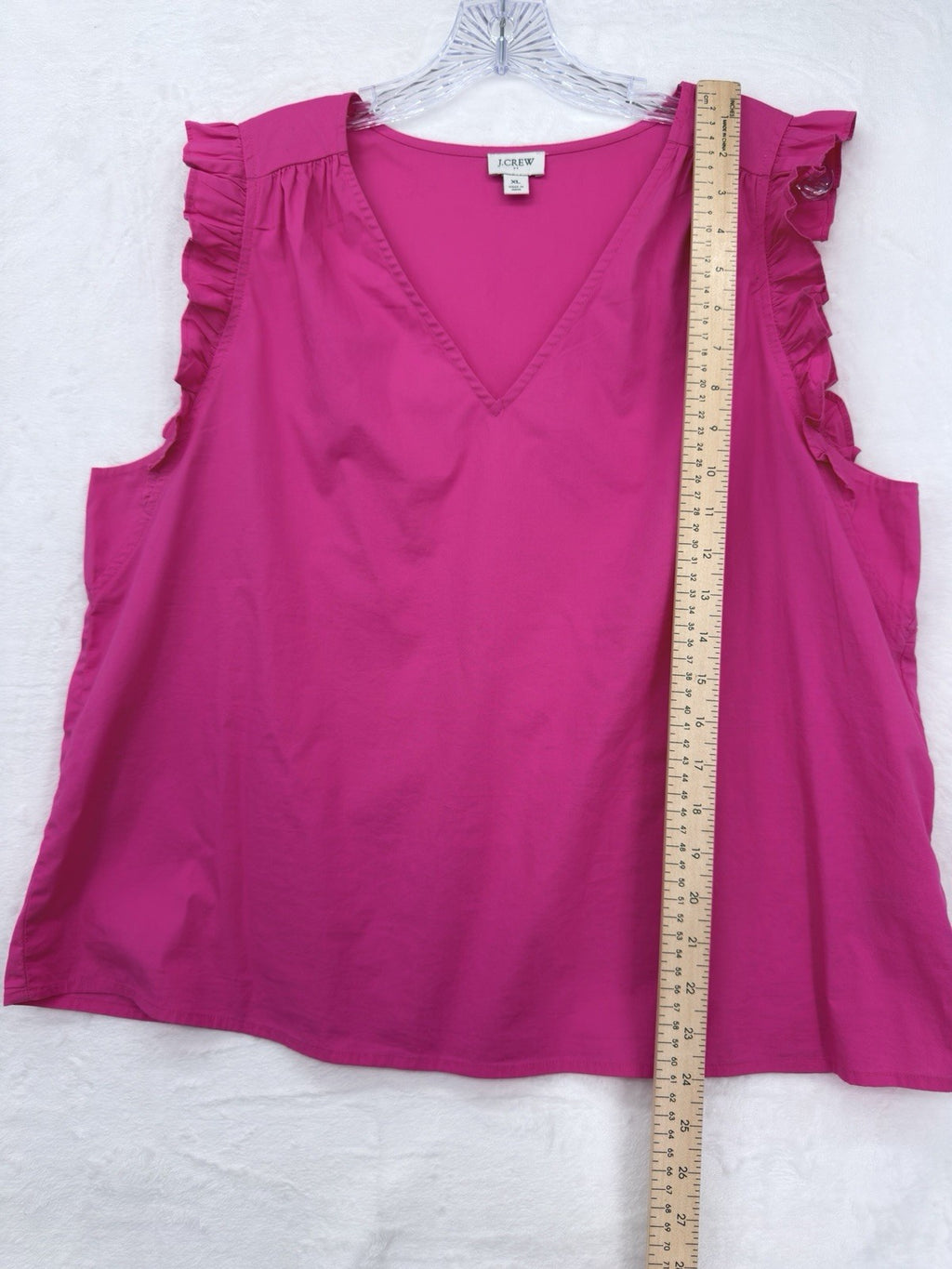 J Crew Sleeveless Top XL Bright Pink Cotton Ruffle Sleeve Womens