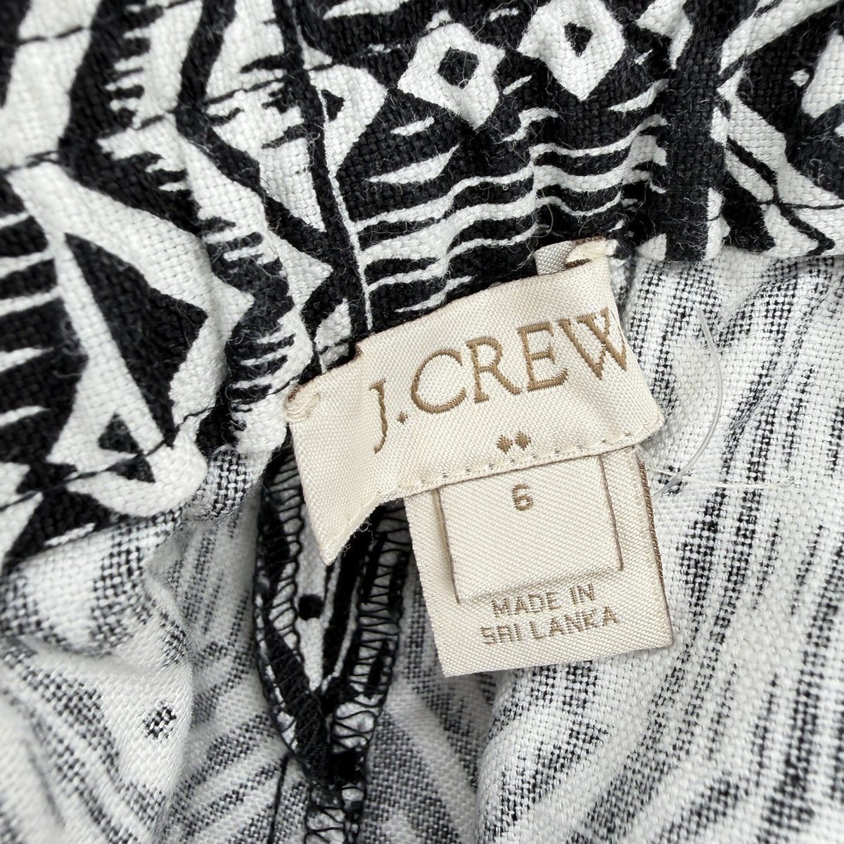 J Crew Linen Blend Shorts 6 Womens Black White Print Pull On 3” Mid Rise