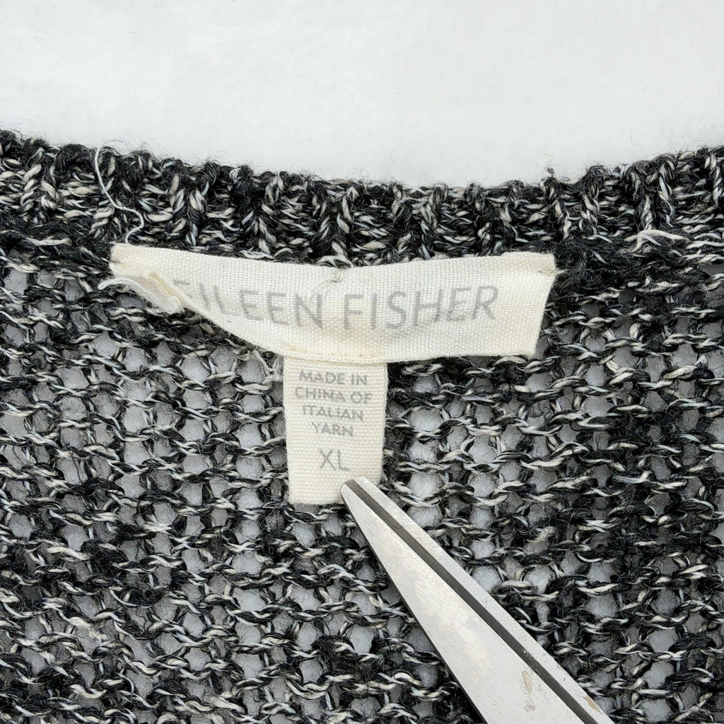 Eileen Fisher Linen Blend Sweater XL Womens Gray Shimmer Karma Stitch Open Knit