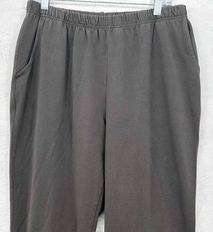 LL Bean Perfect Fit Pants Large Pull On Knit Womens Brown Gray Cotton Stretch