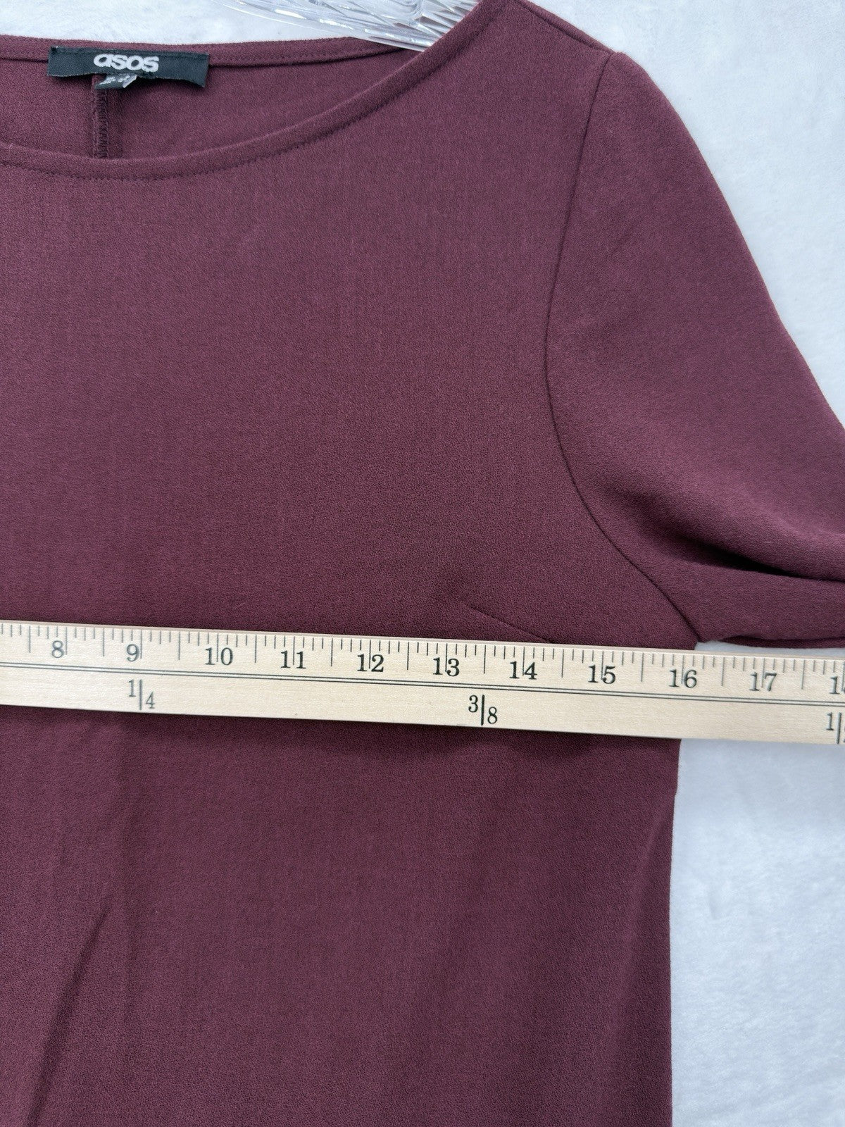 ASOS Mini Dress 4 Burgundy Long Sleeve Shift Drop Waist Womens