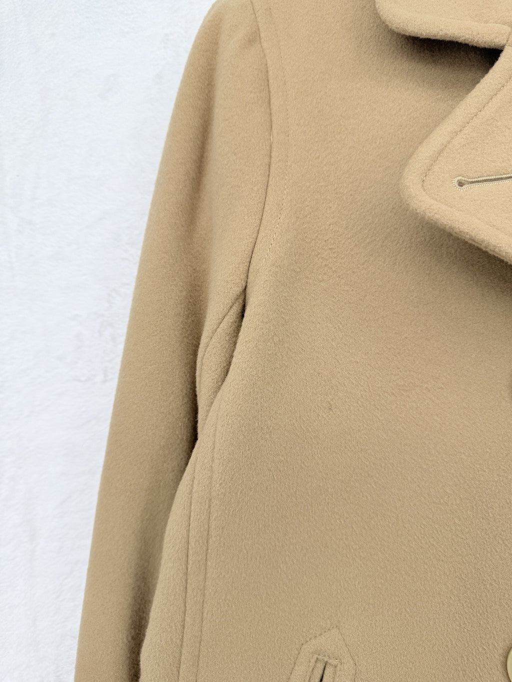 LL Bean Pea Coat Women 12 Classic Lambswool Camel Beige Jacket Wool Insulated