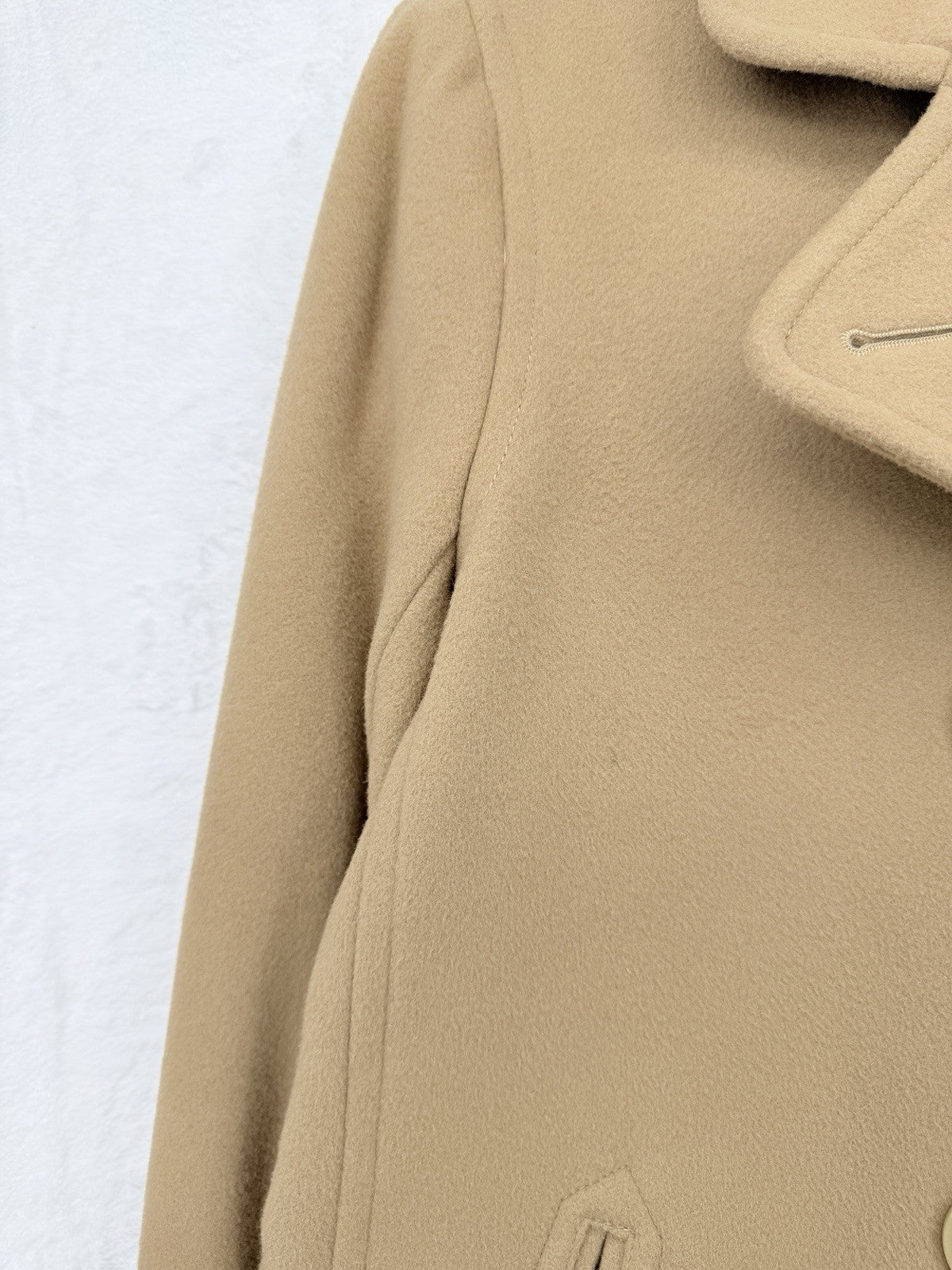 LL Bean Pea Coat Women 12 Classic Lambswool Camel Beige Jacket Wool Insulated