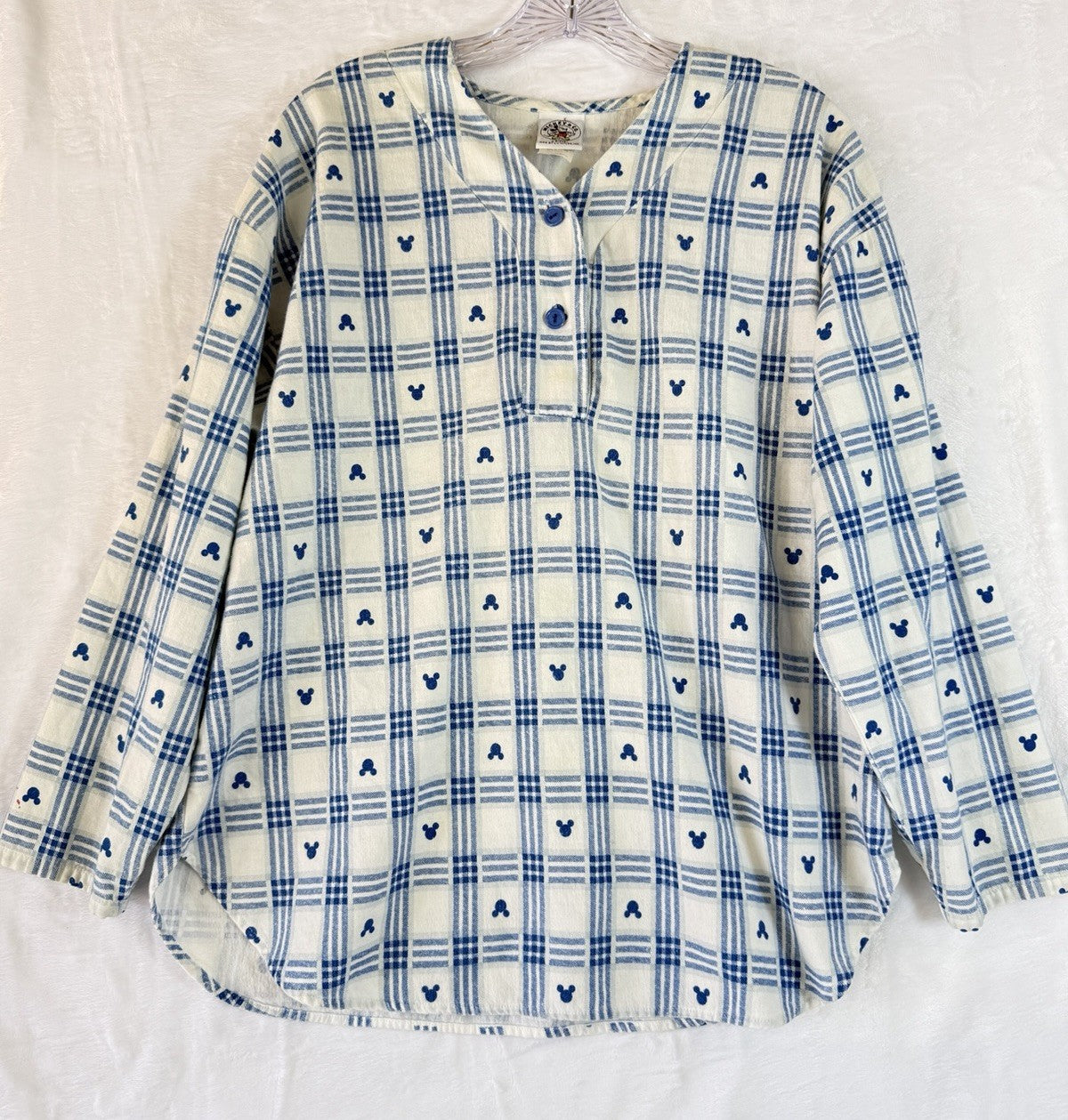 Vintage Mickey Co Shirt Womens Flannel Blue Mickey Mouse Long Sleeve