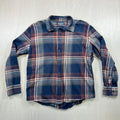 Eddie Bauer Flannel Shirt XL Navy plaid 100% cotton chest pocket button front