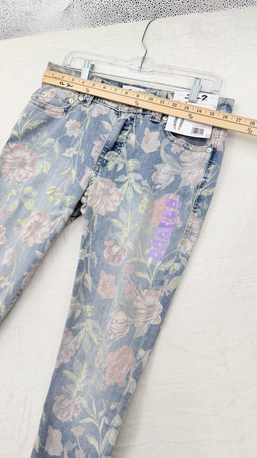 Seven 7 Cropped Jeans 6 Womens Light Blue Floral Print Starlette Crop New