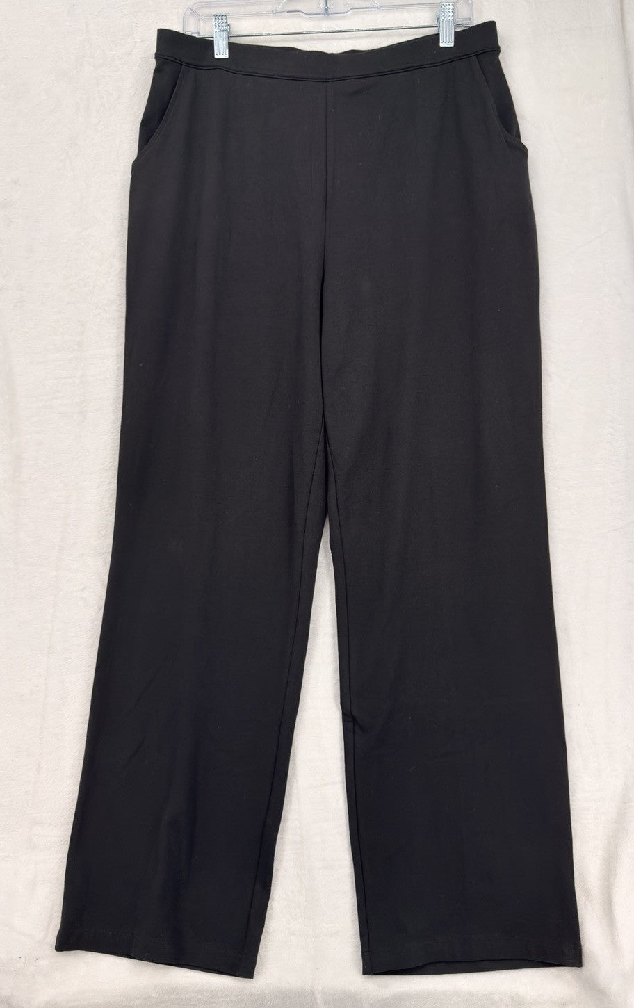 LL Bean Perfect Fit Pants XL Black Straight Leg Knit Pull On Womens