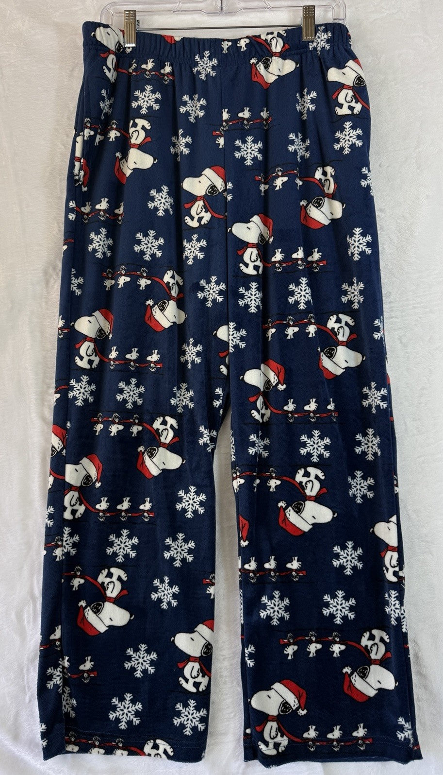 Peanuts Pajama Pants Large Blue Snoopy Santa Clause Fleece